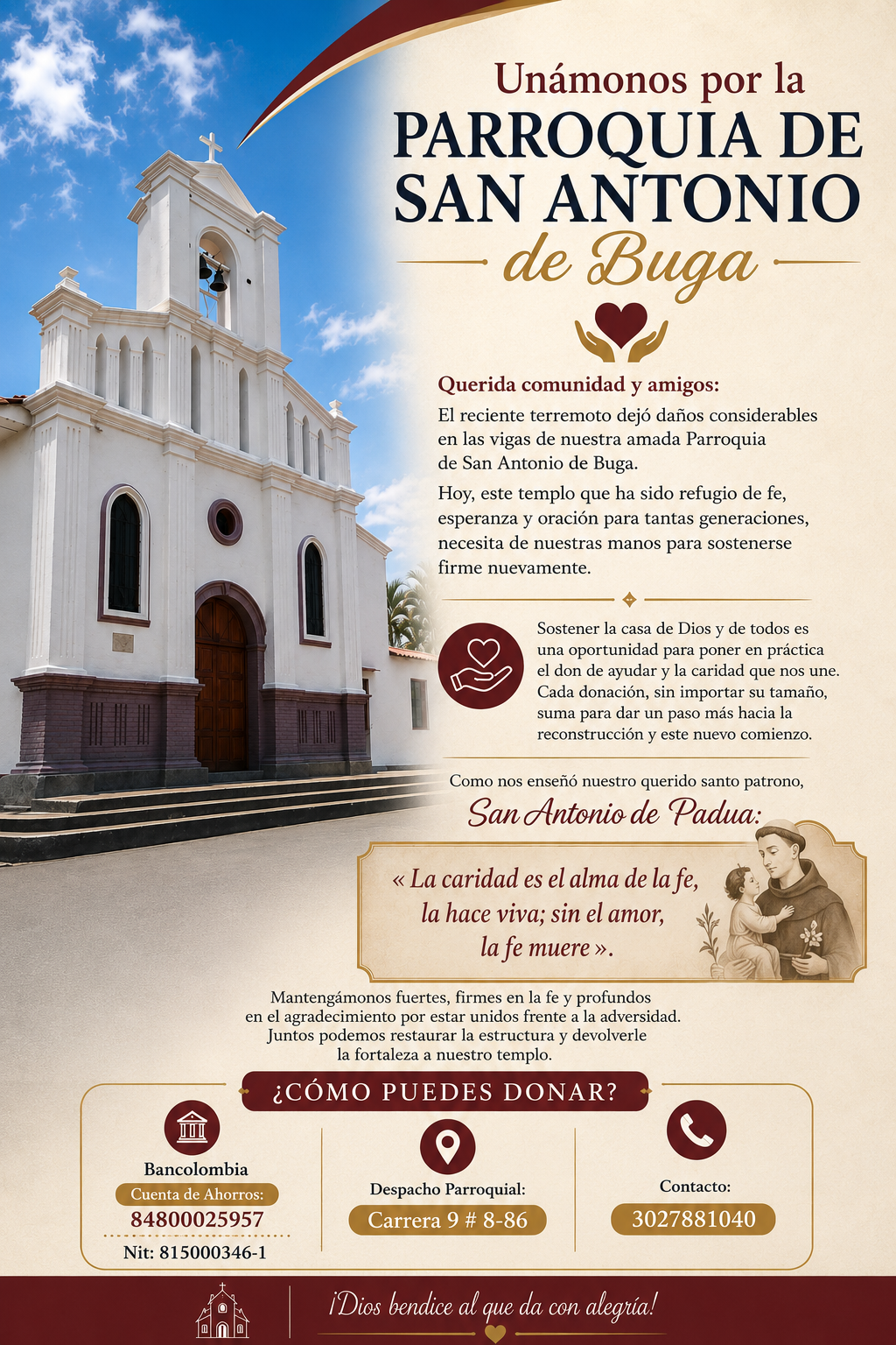 Campaña de Donación: Reconstrucción Parroquia San Antonio de Padua